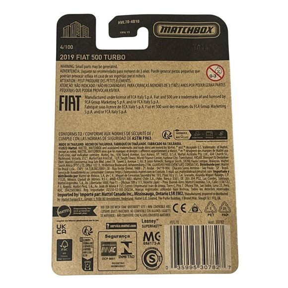 Matchbox 2019 Fiat 500 Turbo Orange Long Card Metal Parts 1:64 Car - Picture 2 of 6